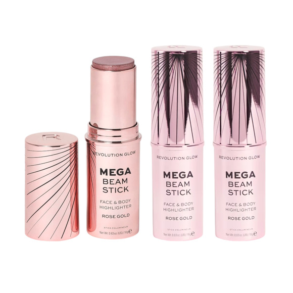 Makeup Revolution Glow Mega Beam Stick Highlighter LOT OF 3 Rose Gold Warm Tone - Picture 1 of 5